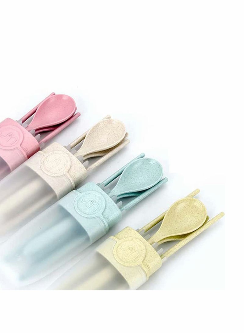 Travel Utensils, 4 sets Reusable Portable Cutlery Set, Natural Wheat Straw Chopstick Fork and Spoon Set Plastic Silverware with Carrying Case, for School, Office, kids, Adult (4 sets, 4 colors) - Image 4