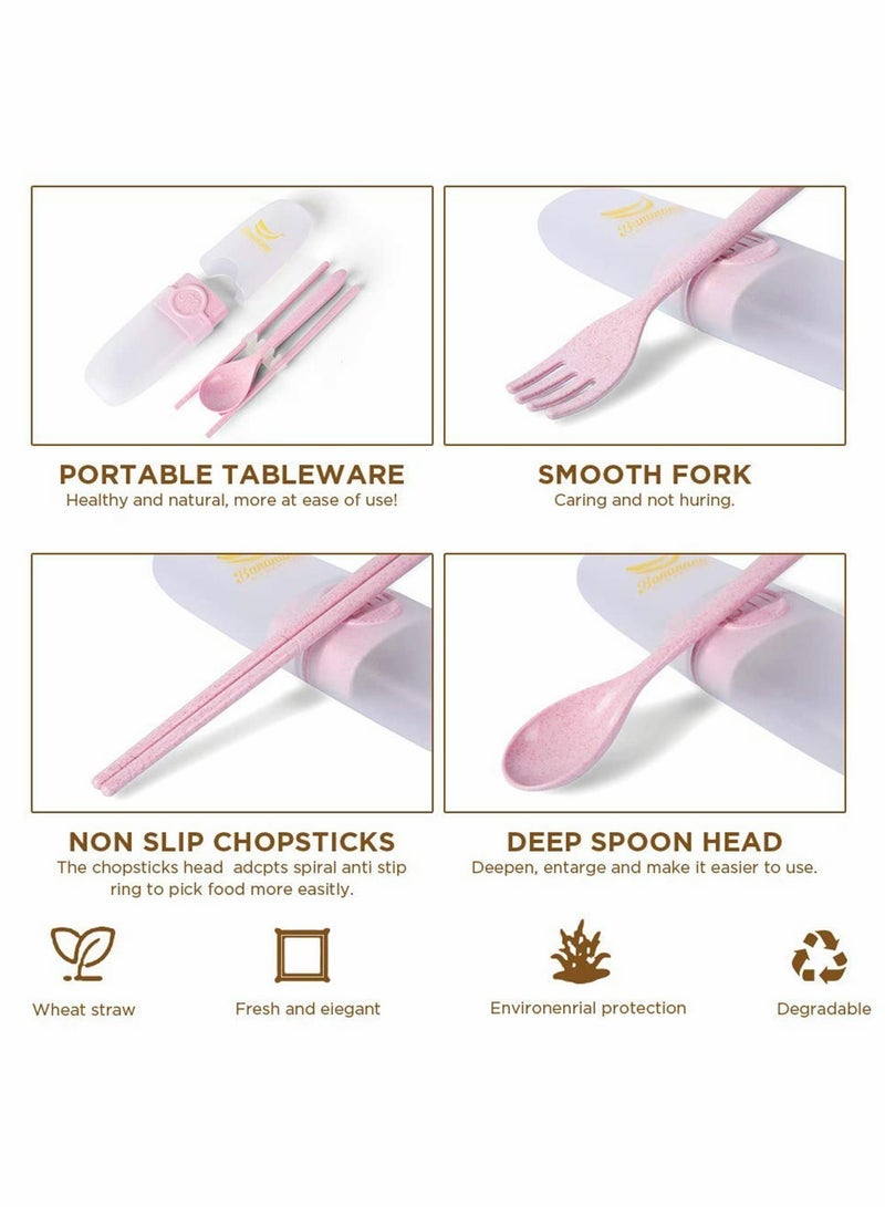 Travel Utensils, 4 sets Reusable Portable Cutlery Set, Natural Wheat Straw Chopstick Fork and Spoon Set Plastic Silverware with Carrying Case, for School, Office, kids, Adult (4 sets, 4 colors) - Image 2