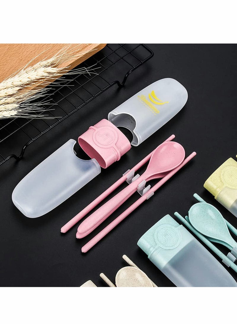 Travel Utensils, 4 sets Reusable Portable Cutlery Set, Natural Wheat Straw Chopstick Fork and Spoon Set Plastic Silverware with Carrying Case, for School, Office, kids, Adult (4 sets, 4 colors) - Image 5