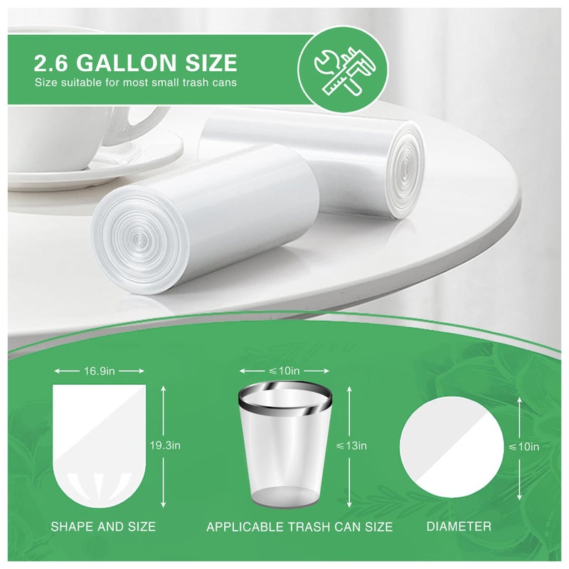 LEAGIM Small Trash Bags 2.6 Gallon-108 Count Leakage-Proof Strong, Small Mini Garbage Bags for Bathroom, Bedroom, Office, White Small Trash Can Liners - Image 4