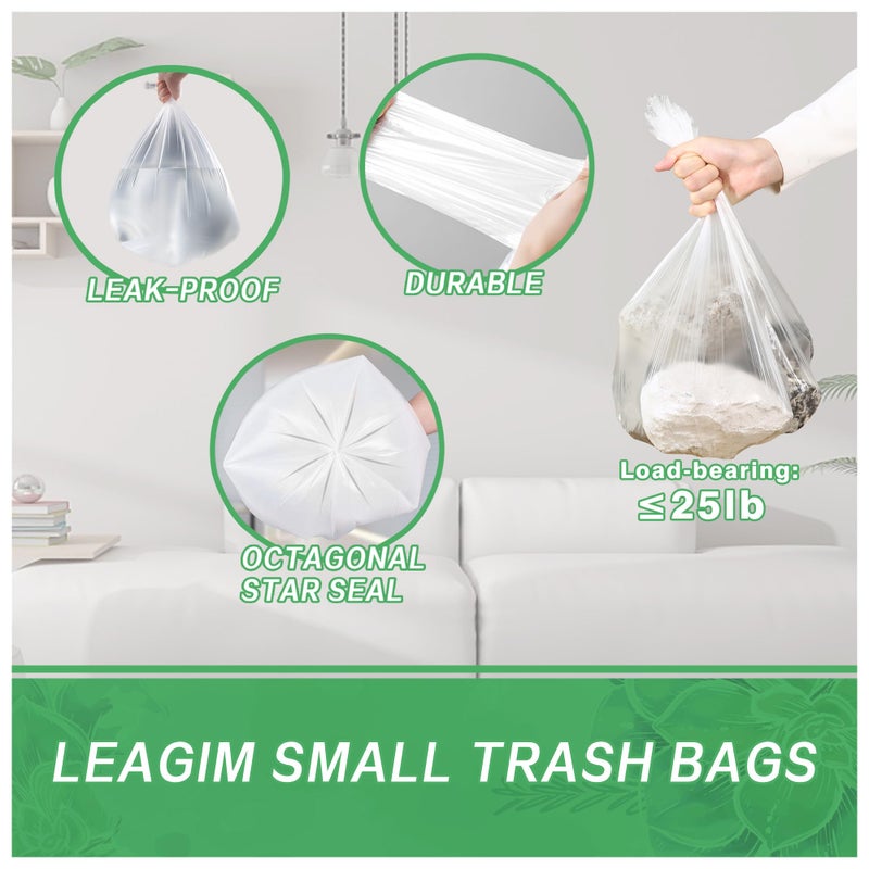 LEAGIM Small Trash Bags 2.6 Gallon-108 Count Leakage-Proof Strong, Small Mini Garbage Bags for Bathroom, Bedroom, Office, White Small Trash Can Liners - Image 2
