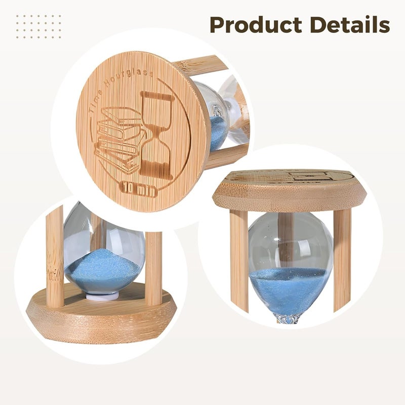 Elegant Wood Hourglass, 10-Minute Sand Timer with Blue Glow-in-The-Dark Sand, Mini Classic Hourglass, Clear Glass for Home Office Decor - Image 5