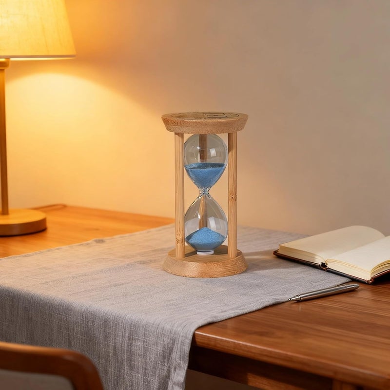 Elegant Wood Hourglass, 10-Minute Sand Timer with Blue Glow-in-The-Dark Sand, Mini Classic Hourglass, Clear Glass for Home Office Decor - Image 4