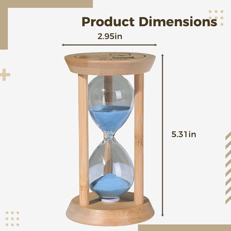 Elegant Wood Hourglass, 10-Minute Sand Timer with Blue Glow-in-The-Dark Sand, Mini Classic Hourglass, Clear Glass for Home Office Decor - Image 2