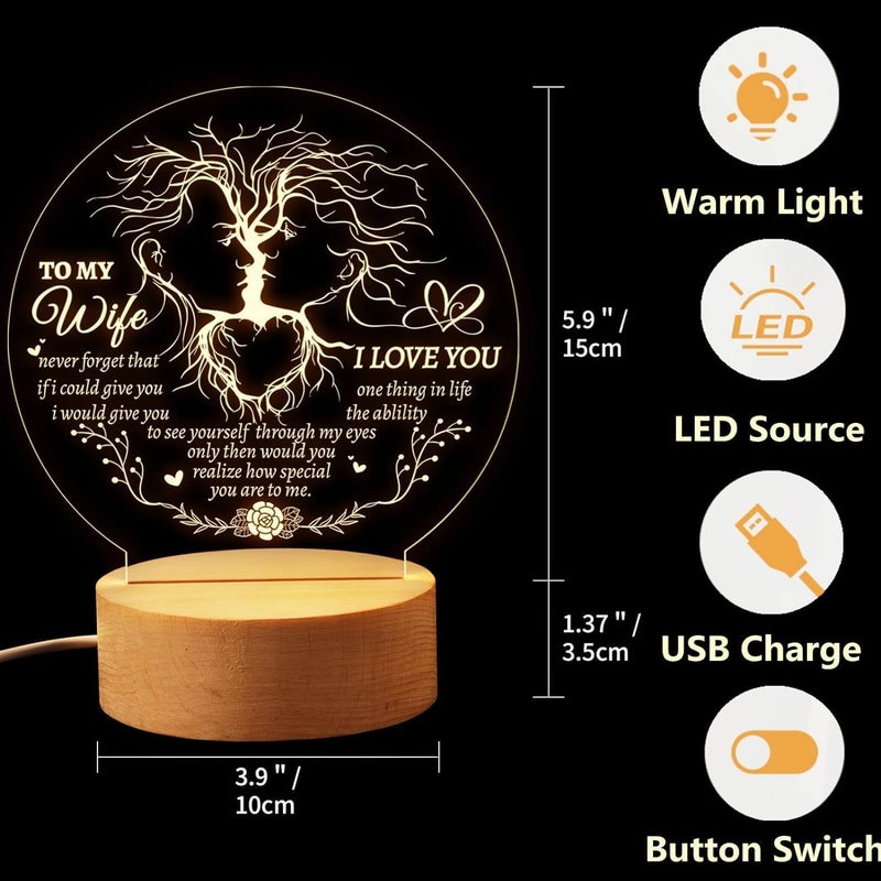 Al Raied ARS® Wife Love Saying Night Light - Acrylic and Wood Decorative Lamp for Romantic Occasions - Image 2