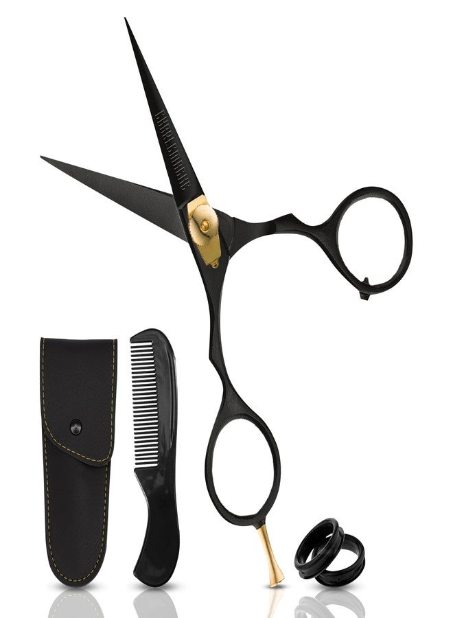 Charlemagne Hand-Forged Japanese Steel Hair, Beard & Mustache Scissors - 5.5 Inch (Black), Cut Trim Groom Facial Hair - Mustache Grooming Kit For Men - Image 1