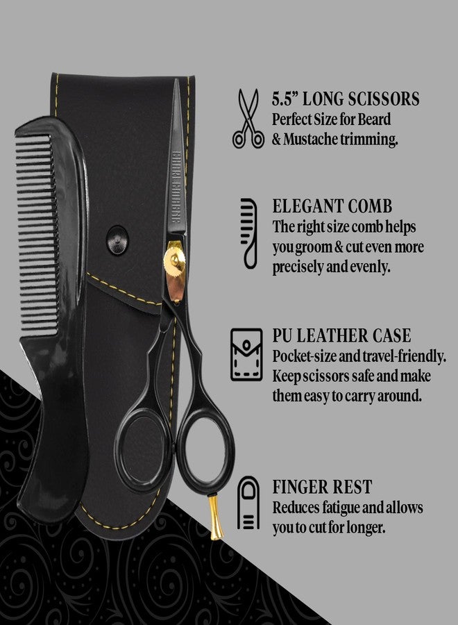 Charlemagne Hand-Forged Japanese Steel Hair, Beard & Mustache Scissors - 5.5 Inch (Black), Cut Trim Groom Facial Hair - Mustache Grooming Kit For Men - Image 5