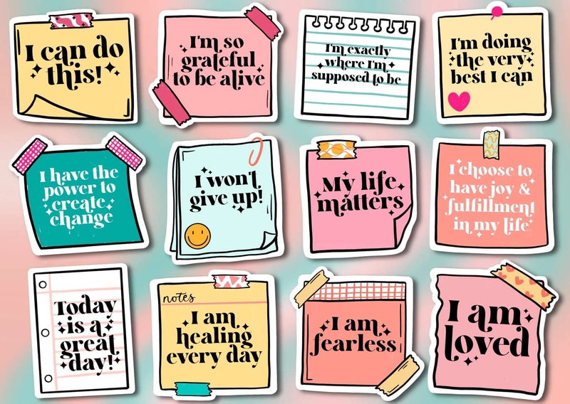DEEP PRINT MART Motivational Affirmations Inspirational Mental Health Self Care Quotes Sticker Decorative PVC Printed 60 Stickers - by Deep Print Mart - Image 1