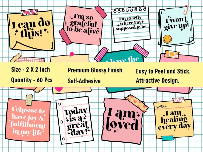 DEEP PRINT MART Motivational Affirmations Inspirational Mental Health Self Care Quotes Sticker Decorative PVC Printed 60 Stickers - by Deep Print Mart - Image 2