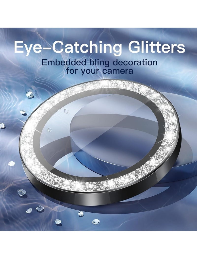 Raxoom Camera Lens Protector for iPhone 15 Pro 6.1-Inch and iPhone 15 Pro Max 6.7-Inch, Bling Glitter Individual 9H Tempered Glass Metal Ring Cover, HD Clear, 3-Pack (Black Titanium) - Image 2