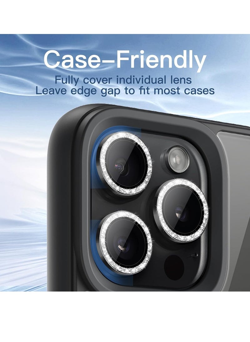 Raxoom Camera Lens Protector for iPhone 15 Pro 6.1-Inch and iPhone 15 Pro Max 6.7-Inch, Bling Glitter Individual 9H Tempered Glass Metal Ring Cover, HD Clear, 3-Pack (Black Titanium) - Image 5