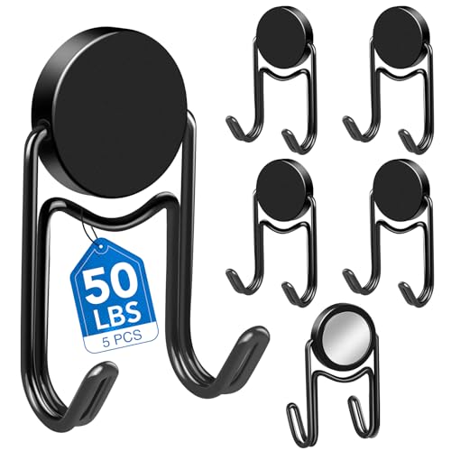 LOVIMAG Magnetic Hooks, 50lbs+ 2025 Cruise Cabin Ship Essentials Magnet Hook Heavy Duty Strong Magnets Refrigerator Fridge Hanging for Classroom Beach Vacation Kitchen Home Must Haves 5 Pcs (Black) - Image 1