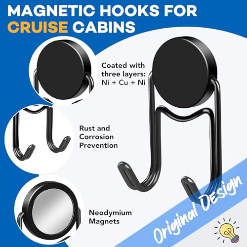 LOVIMAG Magnetic Hooks, 50lbs+ 2025 Cruise Cabin Ship Essentials Magnet Hook Heavy Duty Strong Magnets Refrigerator Fridge Hanging for Classroom Beach Vacation Kitchen Home Must Haves 5 Pcs (Black) - Image 2