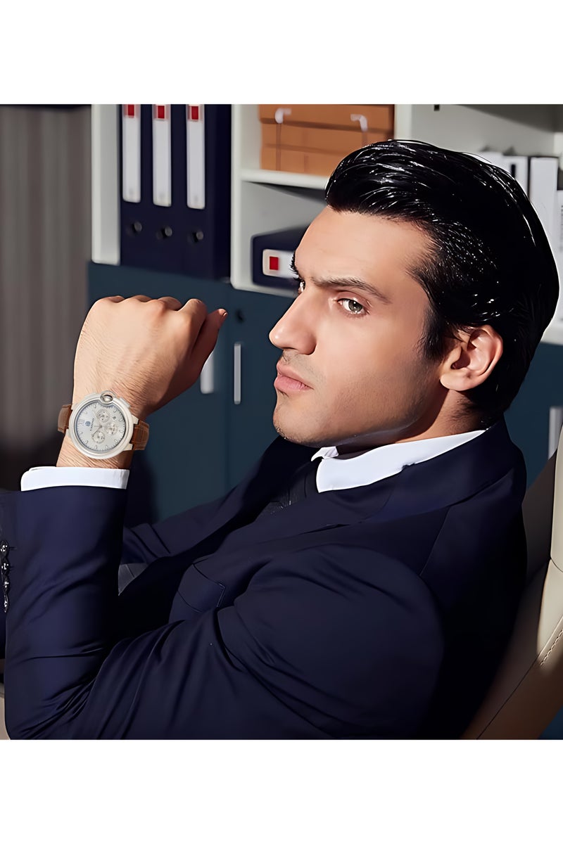 كاسانو ساعات رجالية فاخرة مقاومة للماء من الكوارتز كرونوغراف للرجال بحزام من الجلد الأصلي - Image 2