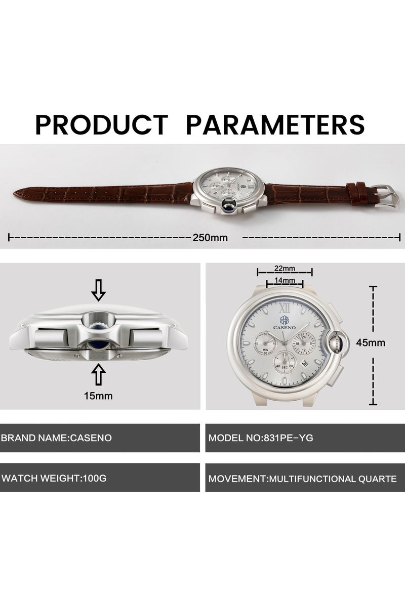 كاسانو ساعات رجالية فاخرة مقاومة للماء من الكوارتز كرونوغراف للرجال بحزام من الجلد الأصلي - Image 4