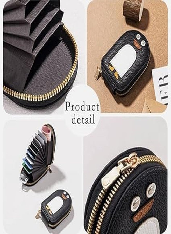 SAMTROH Small Cartoon Penguin Shape Card Holder Coin Purse Keychain Pendant Ladies Cute Leather Zipper Credit Card ID Wallet (Black) - Image 3