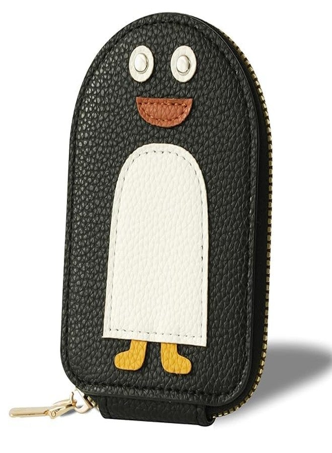 SAMTROH Small Cartoon Penguin Shape Card Holder Coin Purse Keychain Pendant Ladies Cute Leather Zipper Credit Card ID Wallet (Black) - Image 1