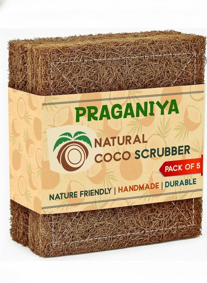 PRAGANIYA Natural Coconut Coir Scrubber Sponge for Dishwashing, Handmade, Durable, Non Toxic & Biodegradable Kitchen Cleaning Pads (5) - Image 1