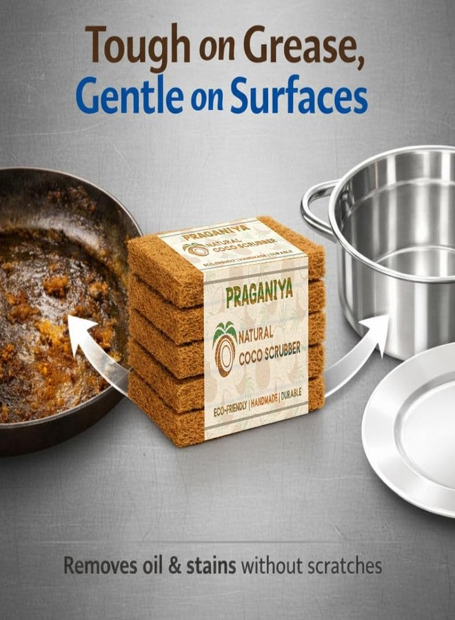 PRAGANIYA Natural Coconut Coir Scrubber Sponge for Dishwashing, Handmade, Durable, Non Toxic & Biodegradable Kitchen Cleaning Pads (5) - Image 5