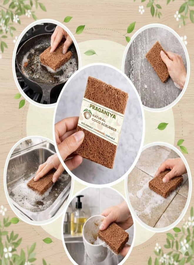 PRAGANIYA Natural Coconut Coir Scrubber Sponge for Dishwashing, Handmade, Durable, Non Toxic & Biodegradable Kitchen Cleaning Pads (5) - Image 4