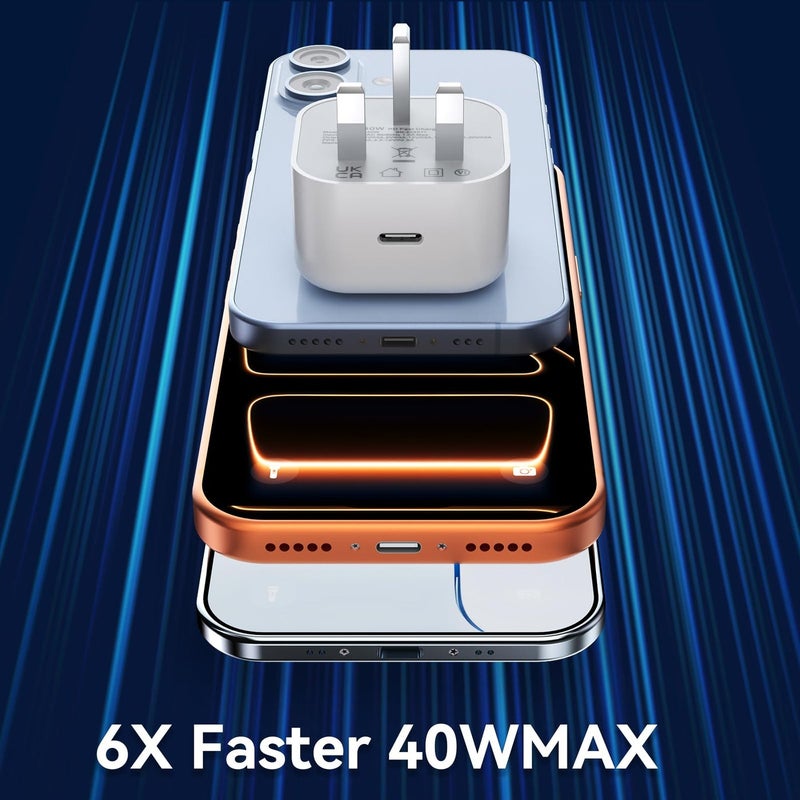 DiHines USB C Charger for iPhone 17 16 15 Charger 40W Fast Charger USB C Plug and Cables 3M, 2Pack Type C UK Wall Phone Power Adapter USBC Lead for iPhone 17 Air 16 15 Pro Max/iPad/Samsung S25 Ultra/S24/S23 - Image 5