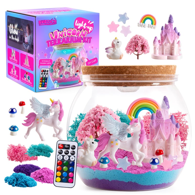 EVERICH TOY Unicorn Terrarium Kit for Girls, Light-Up DIY Craft Kit with LED Night Light, Arts & Crafts Gift for Girls Ages 4â€“12, Creative Unicorn Toys for Birthday Christmas Stocking Stuffers - Image 1
