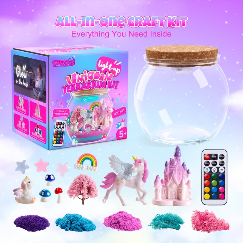 EVERICH TOY Unicorn Terrarium Kit for Girls, Light-Up DIY Craft Kit with LED Night Light, Arts & Crafts Gift for Girls Ages 4â€“12, Creative Unicorn Toys for Birthday Christmas Stocking Stuffers - Image 2