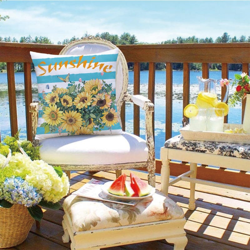 Mimkus Spring Floral Throw Pillow Covers 18x18 Set of 4 Wildflowers Plants Butterfly Garden Patio Decorative Pillow Cushion Cases Outdoor Cushion Covers for Couch Sofa - Image 2