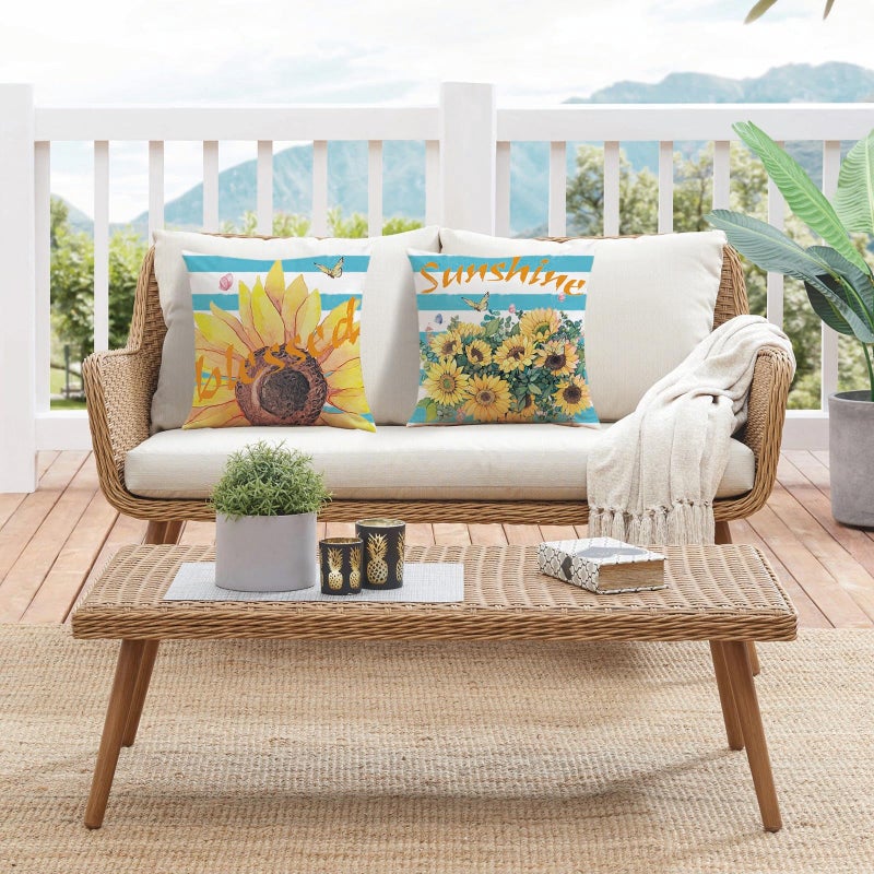 Mimkus Spring Floral Throw Pillow Covers 18x18 Set of 4 Wildflowers Plants Butterfly Garden Patio Decorative Pillow Cushion Cases Outdoor Cushion Covers for Couch Sofa - Image 4