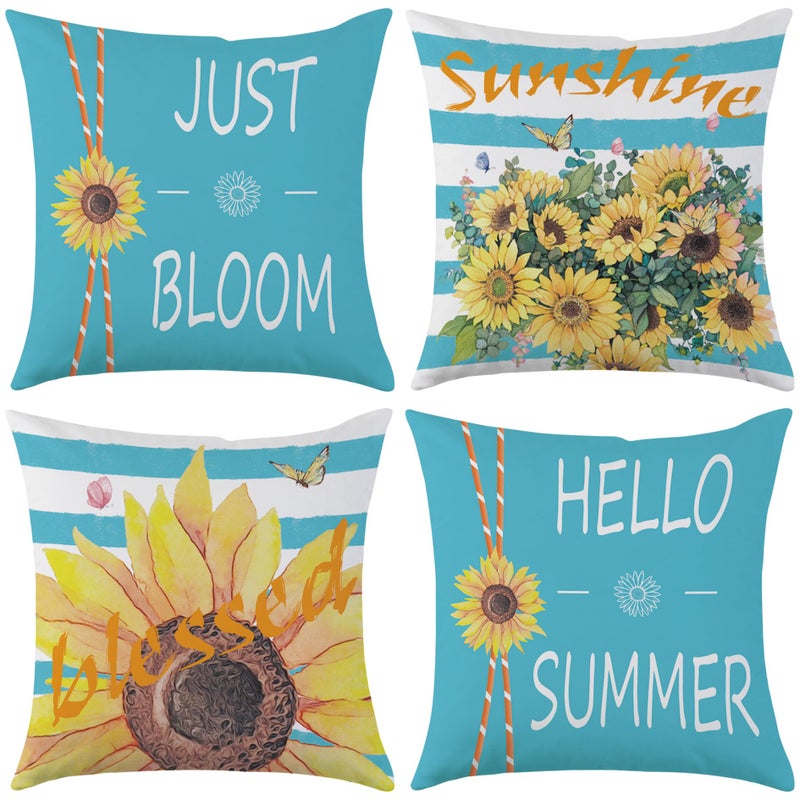 Mimkus Spring Floral Throw Pillow Covers 18x18 Set of 4 Wildflowers Plants Butterfly Garden Patio Decorative Pillow Cushion Cases Outdoor Cushion Covers for Couch Sofa - Image 1