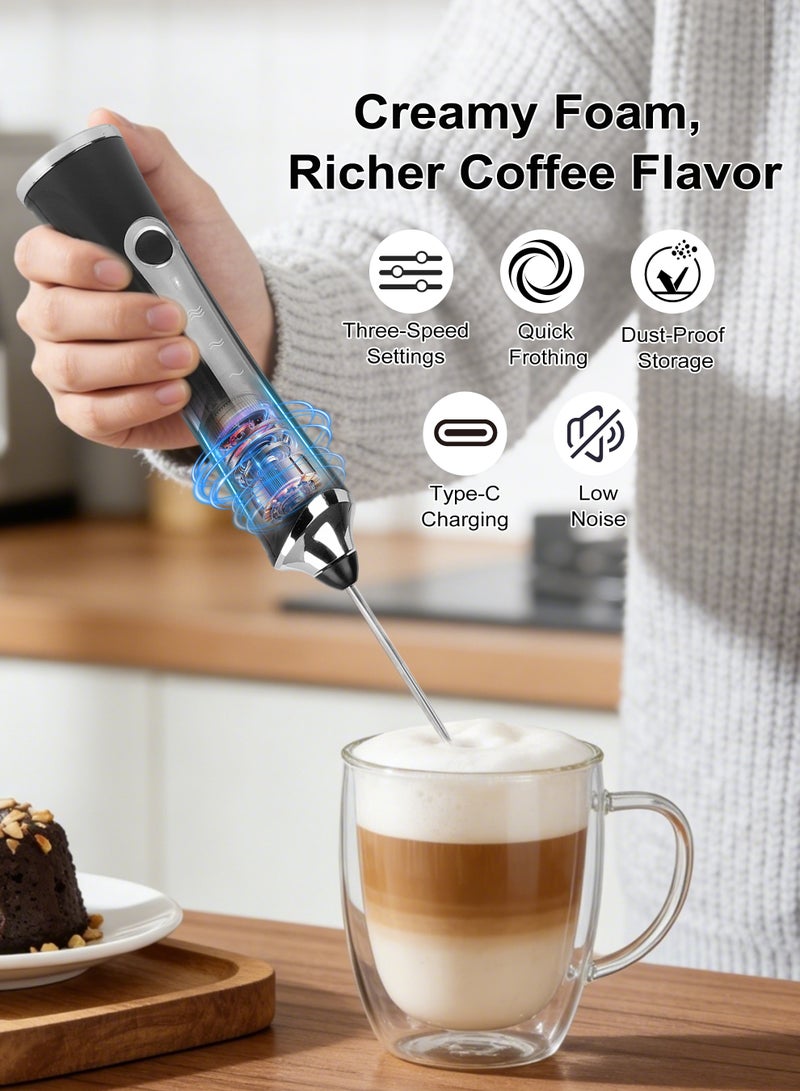 ANYOUI Electric Milk Frother with Storage Case, 3-Speed Adjustable, Low Noise, Stainless Steel Whisk Ideal for Cappuccino, Coffee, Milk, Hot Chocolate, and Eggs - Image 2