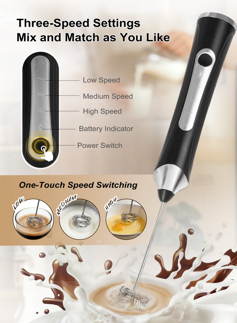 ANYOUI Electric Milk Frother with Storage Case, 3-Speed Adjustable, Low Noise, Stainless Steel Whisk Ideal for Cappuccino, Coffee, Milk, Hot Chocolate, and Eggs - Image 3