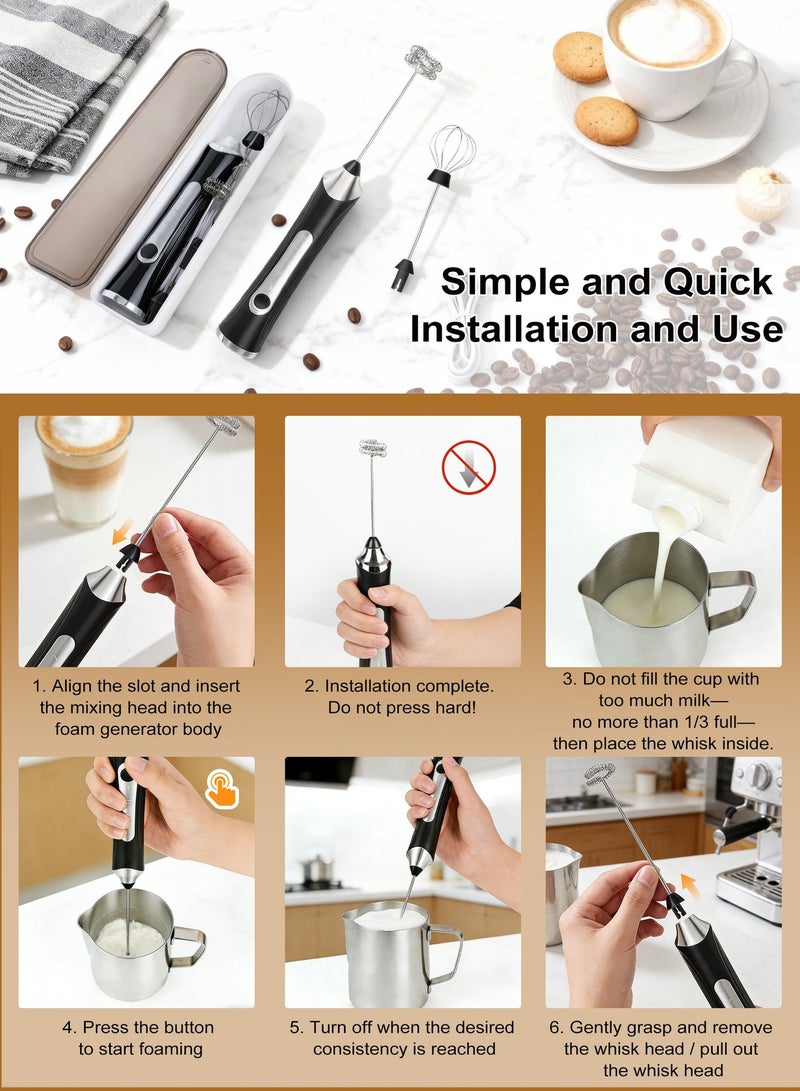 ANYOUI Electric Milk Frother with Storage Case, 3-Speed Adjustable, Low Noise, Stainless Steel Whisk Ideal for Cappuccino, Coffee, Milk, Hot Chocolate, and Eggs - Image 5