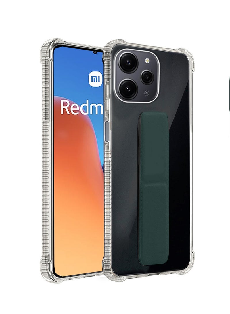 دبليو تيك غطاء وسادة هوائية بمقبض يدوي من مادة TPU لهاتف Xiaomi Redmi 12 4G 2023 شفاف/أخضر داكن - Image 1