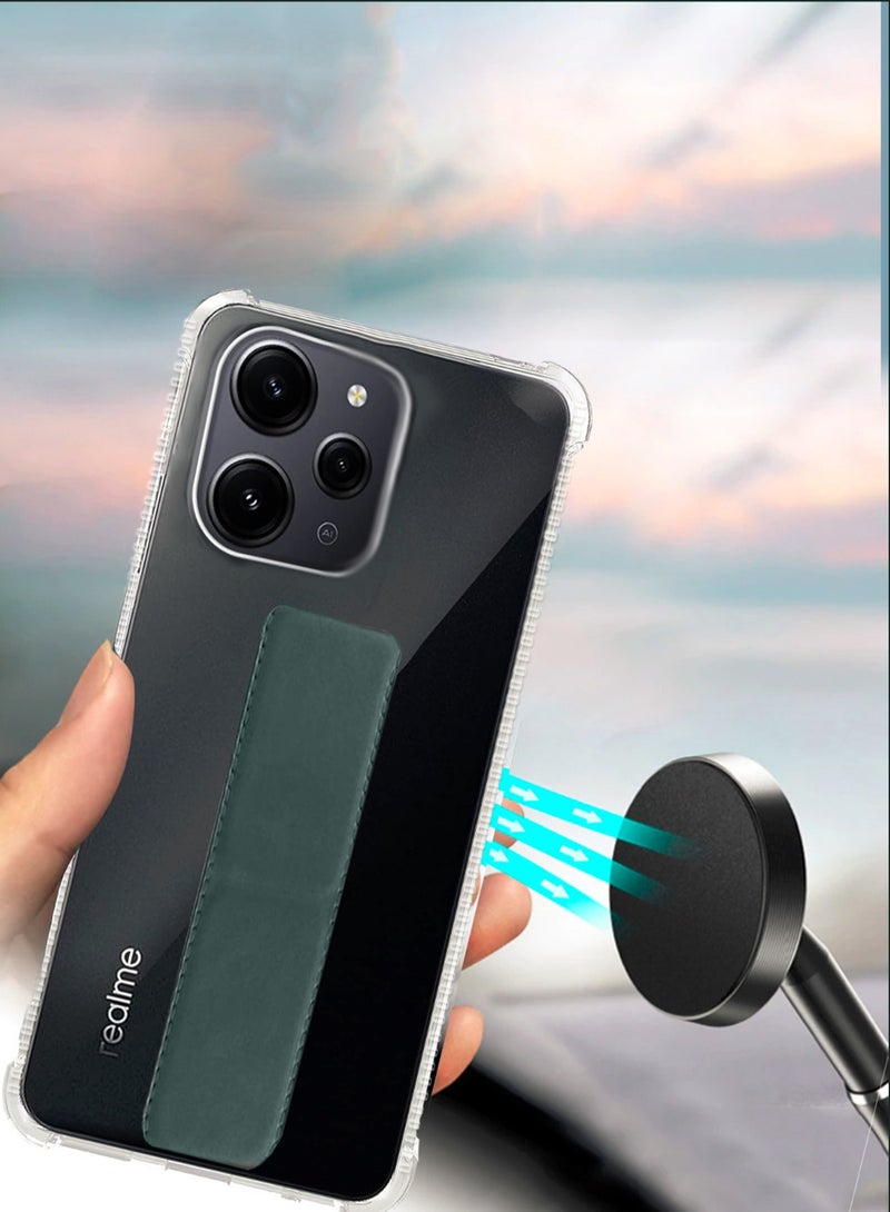 دبليو تيك غطاء وسادة هوائية بمقبض يدوي من مادة TPU لهاتف Xiaomi Redmi 12 4G 2023 شفاف/أخضر داكن - Image 3