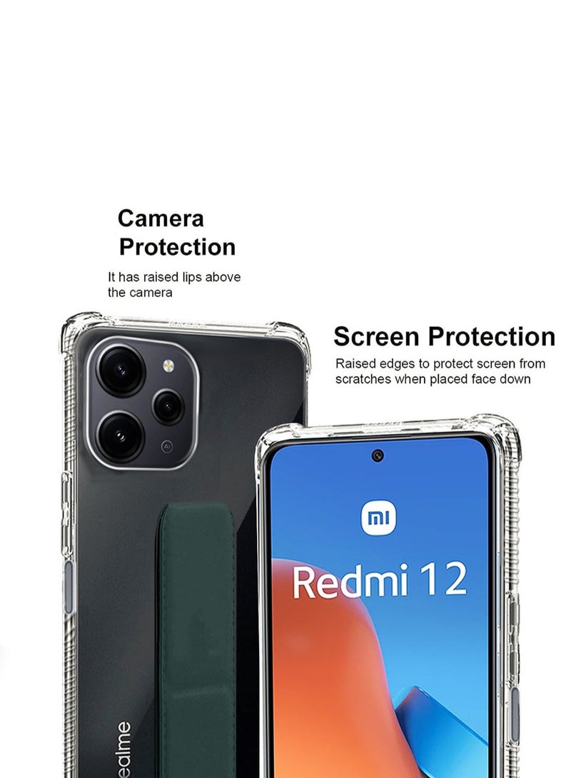 دبليو تيك غطاء وسادة هوائية بمقبض يدوي من مادة TPU لهاتف Xiaomi Redmi 12 4G 2023 شفاف/أخضر داكن - Image 2