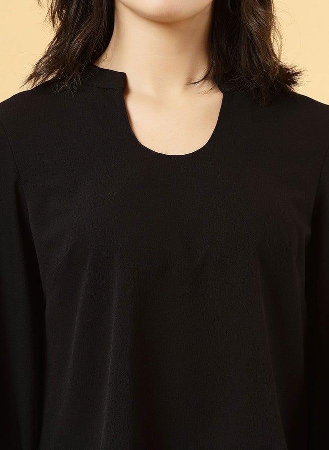 RAASSIO Black Scoop Neck Top for Women - Image 3