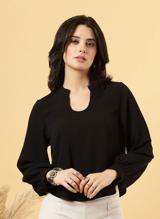 RAASSIO Black Scoop Neck Top for Women - Image 2