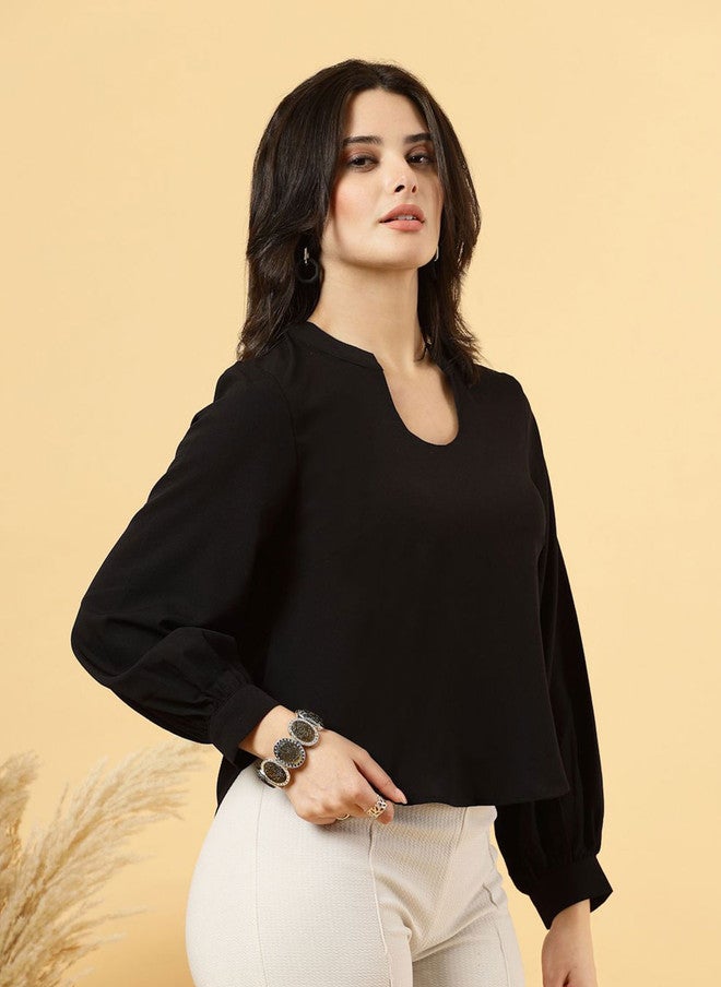RAASSIO Black Scoop Neck Top for Women - Image 4