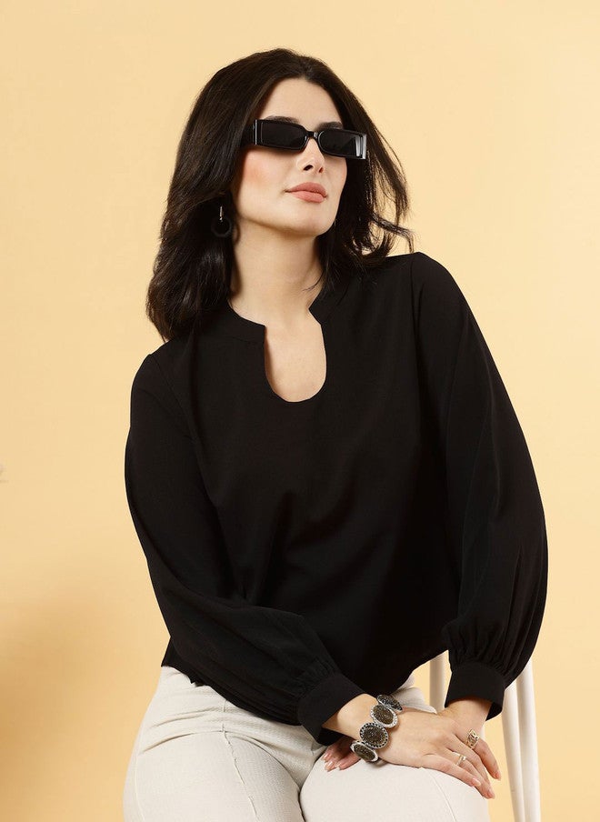 RAASSIO Black Scoop Neck Top for Women - Image 1