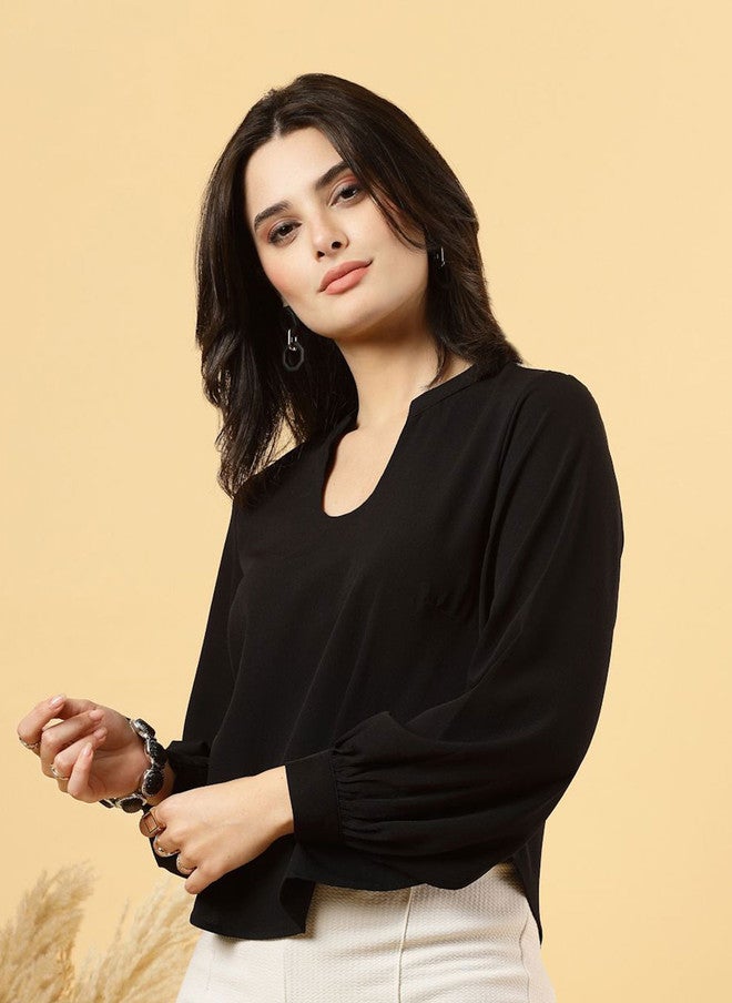 RAASSIO Black Scoop Neck Top for Women - Image 5