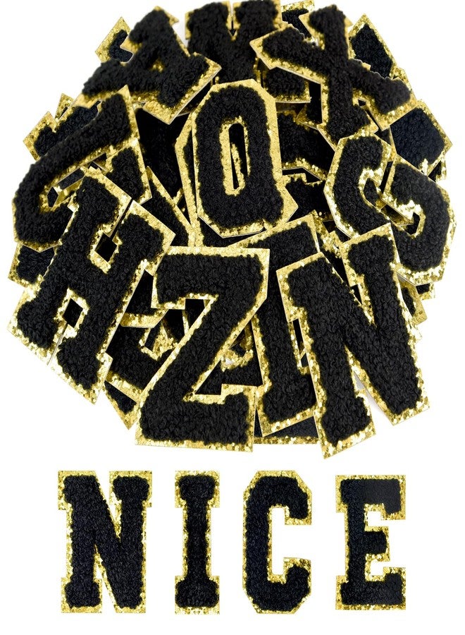 أستارون مجموعة أستارون المكونة من 26 قطعة من رقع الحروف ذاتية اللصق، ملصقات حروف من الشنيل، رقع مطرزة من قماش الأبجدية للملابس والحقائب والقبعات والإكسسوارات التي تصنعها بنفسك (أسود) - Image 1