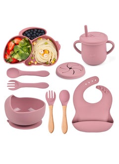 Joyelink Silicone Baby Feeding Set, 8 Pcs Baby Led Weaning Supplies with Rabbit Suction Plates, Toddler Bowls Forks and Spoons Bib Cup  - Image 1