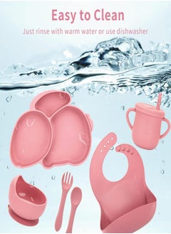 Joyelink Silicone Baby Feeding Set, 8 Pcs Baby Led Weaning Supplies with Rabbit Suction Plates, Toddler Bowls Forks and Spoons Bib Cup  - Image 5