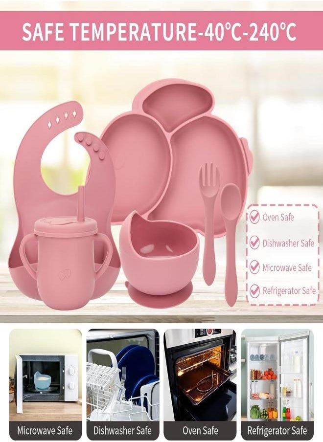 Joyelink Silicone Baby Feeding Set, 8 Pcs Baby Led Weaning Supplies with Rabbit Suction Plates, Toddler Bowls Forks and Spoons Bib Cup  - Image 3