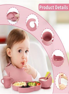 Joyelink Silicone Baby Feeding Set, 8 Pcs Baby Led Weaning Supplies with Rabbit Suction Plates, Toddler Bowls Forks and Spoons Bib Cup  - Image 2