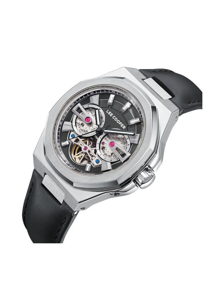Lee Cooper Men's Automatic Display Watch With Black Leather Strap - LC08125.351