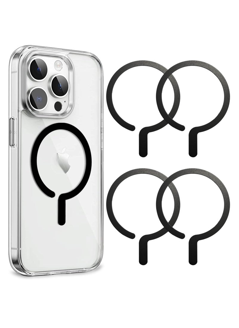 Generic - 4Pcs Universal Metal Rings Compatible with Magsafe Sticker Magnetic Wireless Car Charger Black - Image 1