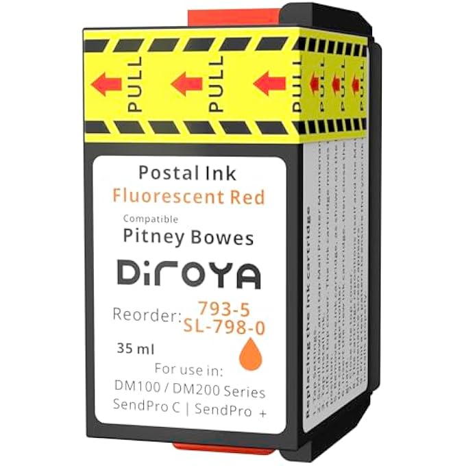 793-5 SL-798-0 INK CARTRIDGE HIGH YIELD REPLACEMENT FOR COMPATIBLE PITNEY BOWES DM100, DM200, DM125, DM175I, DM225, SENDPRO C 200, 300, 400 AND SENDPRO+ SERIES FLUORESCENT RED POSTAGE METER INK - Image 1