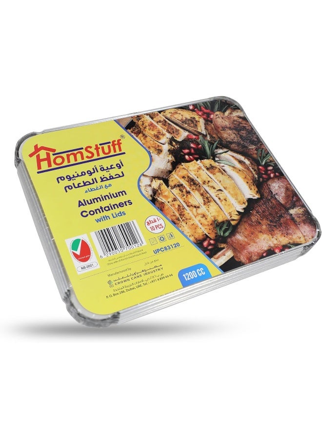 HomStuff Aluminium Foil Container with Lid 83120 (1200 ml), Pack of 10 pcs - Image 2